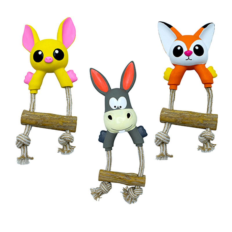 Wooden Rope & Tug Dog Toys with Animals